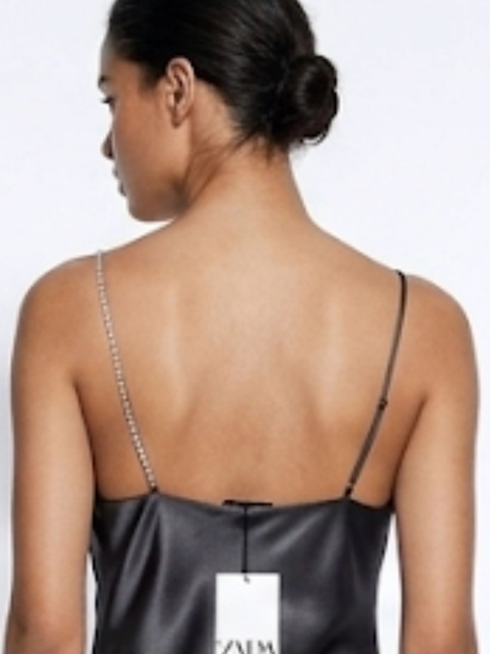Zara Black Satin Cowl Slip Dress with Chain Strap - Picture 3 of 7